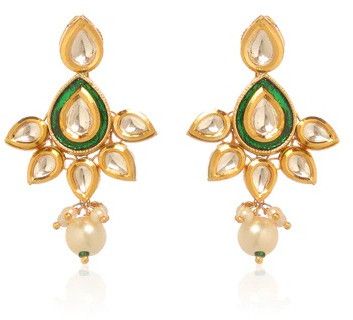 Green Kundan Dangler Woman Earrings