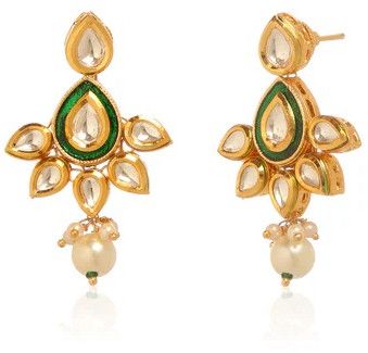 Green Kundan Dangler Woman Earrings