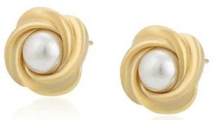 Golden Rosebud Pearl Woman Earrings