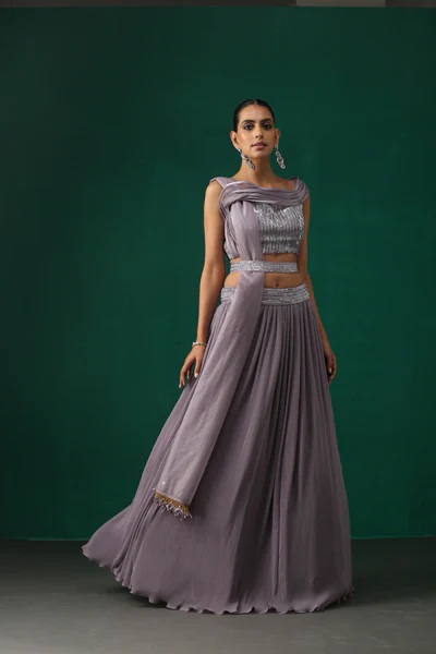 Lilac Pleated Woman Lehenga Set