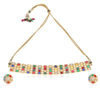 Navratan Woman Kundan Choker Necklace Set