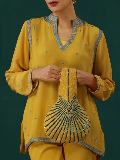 Woman Yellow Kurti Trouser Set