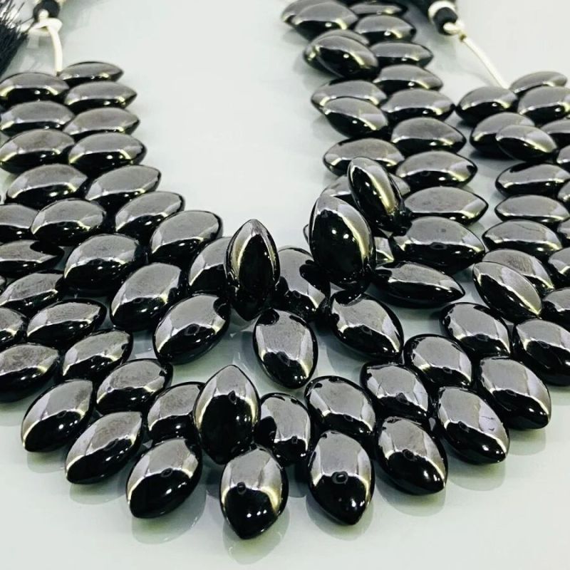 Natural Black Spinel Smooth Marquise Gemstone Beads Strand