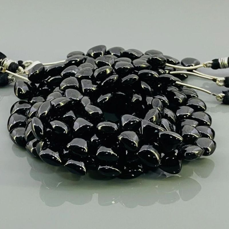 Natural Black Spinel Smooth Trillion Gemstone Beads Strand