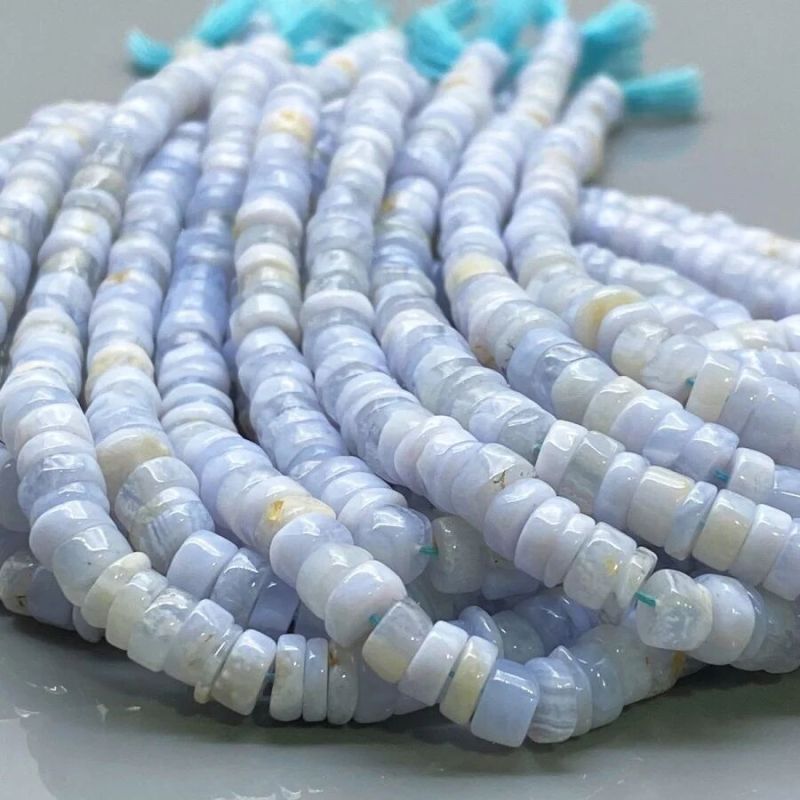 Natural Blue Chalcedony Smooth Wheel Gemstone Beads Strand