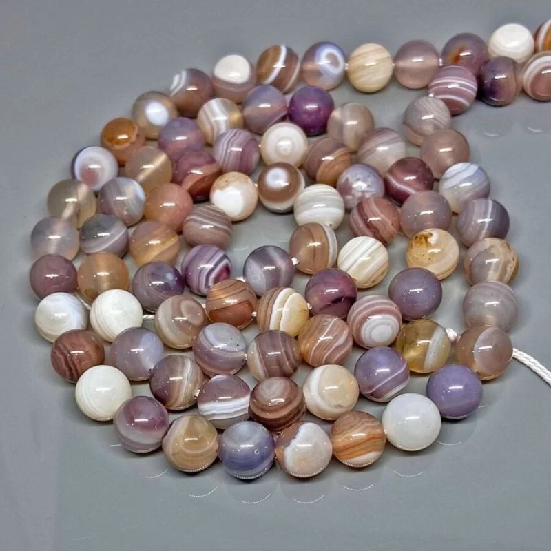 NATURAL BOTSWANA AGATE SMOOTH ROUND GEMSTONE BEADS STRAND