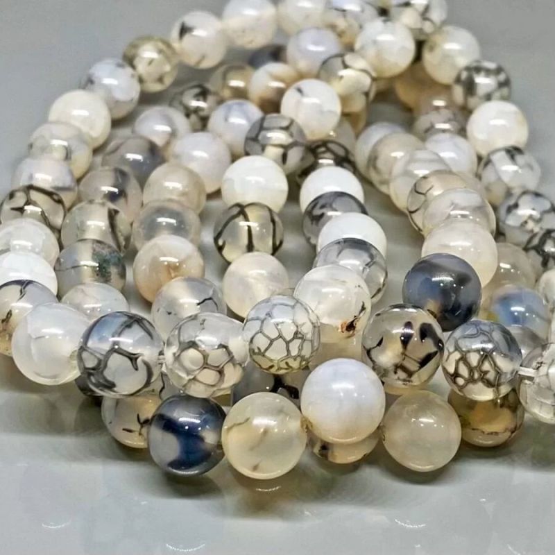 NATURAL DRAGON VEIN AGATE SMOOTH ROUND GEMSTONE BEADS STRAND