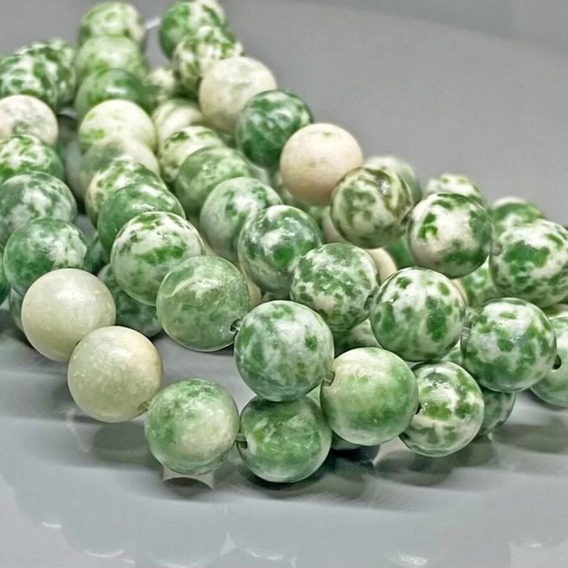 Natural Matte Tree Agate Smooth Round Gemstone Beads Strand