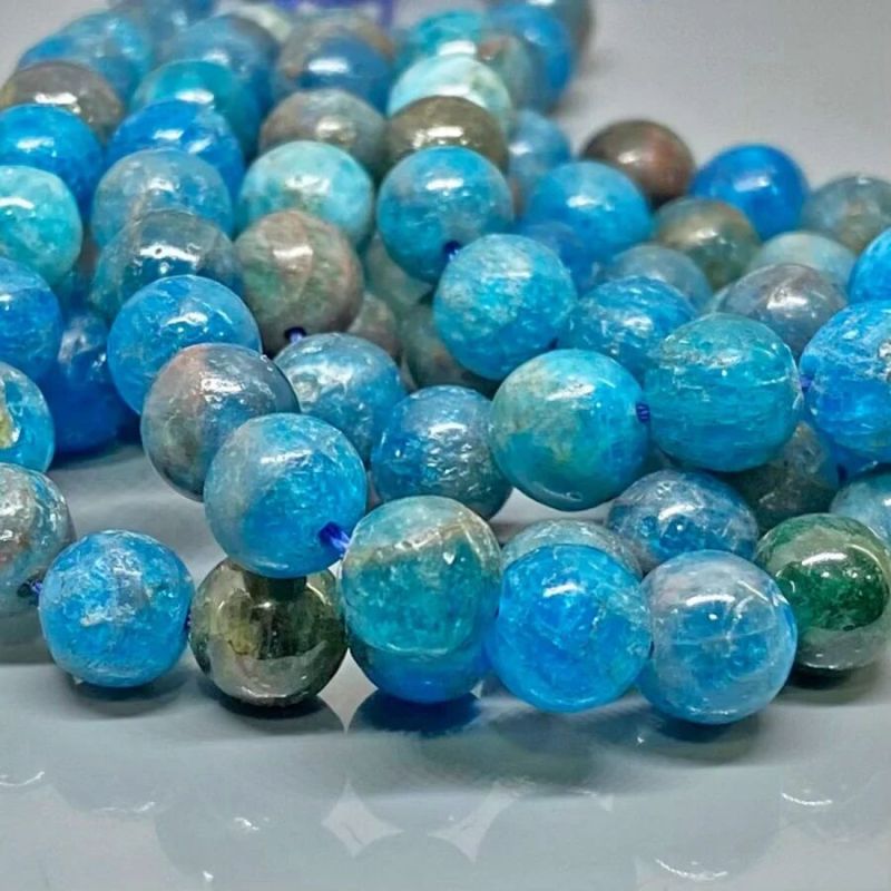 Natural Neon Blue Apatite Smooth Round Gemstone Beads Strand