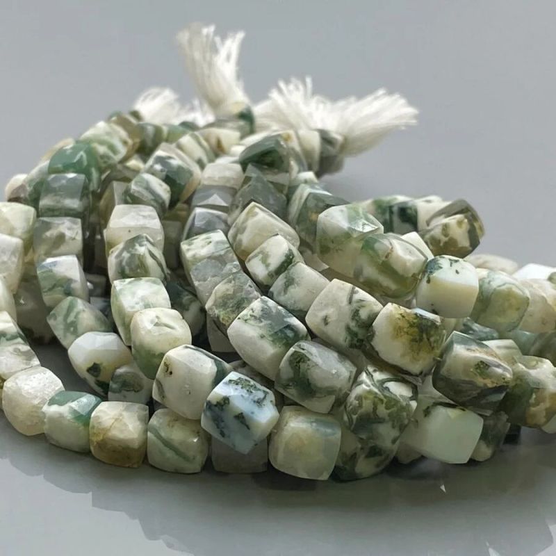 Natural Tree Agate Faceted Cube Gemstone Beads Strand