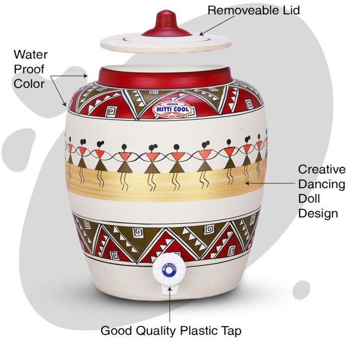 Clay Water Pot 11 Litre Dancing Doll Design