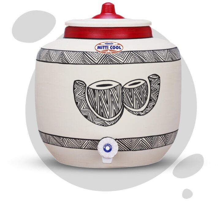 Clay Water Pot 12 Litre Drum Design