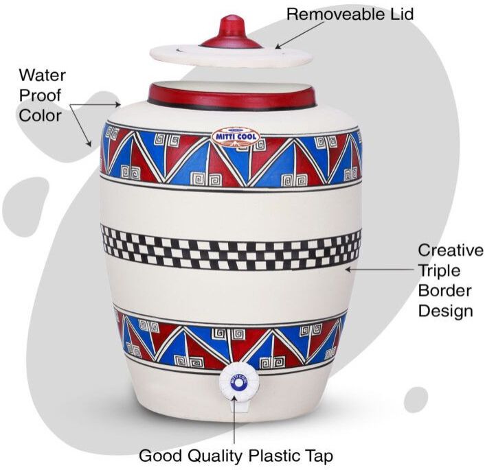 Clay Water Pot – 13 Liter Triple Border Design