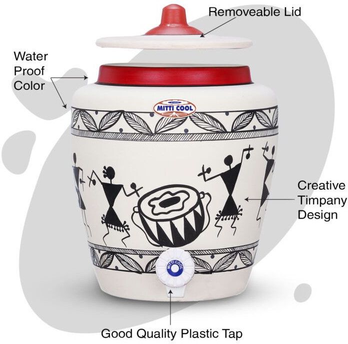 Clay Water Pot  Warli Timpany Design 6.5 Litre