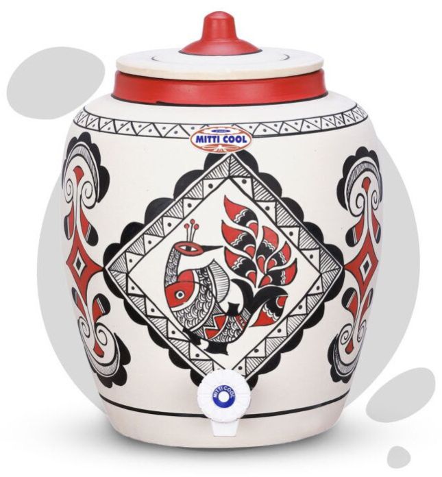 Earthen Clay Water Pot 11 Litre Royal Peacock Design