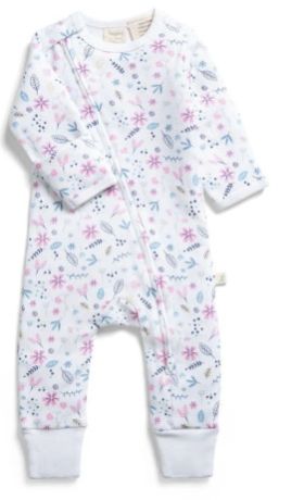 Porcelain Floral  Style Long Sleeve Baby Unisex Diagonal Frill Zipsuit