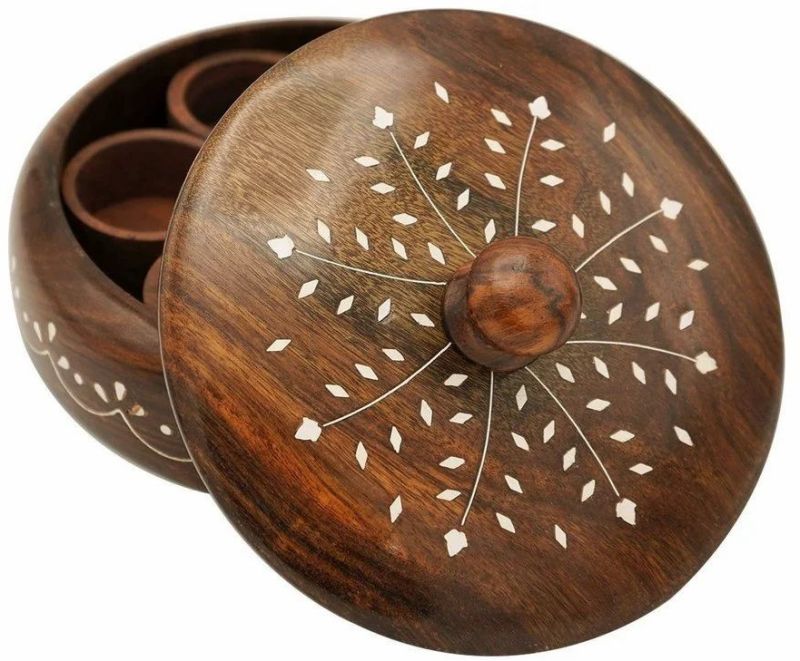 Round Wooden Spice Box