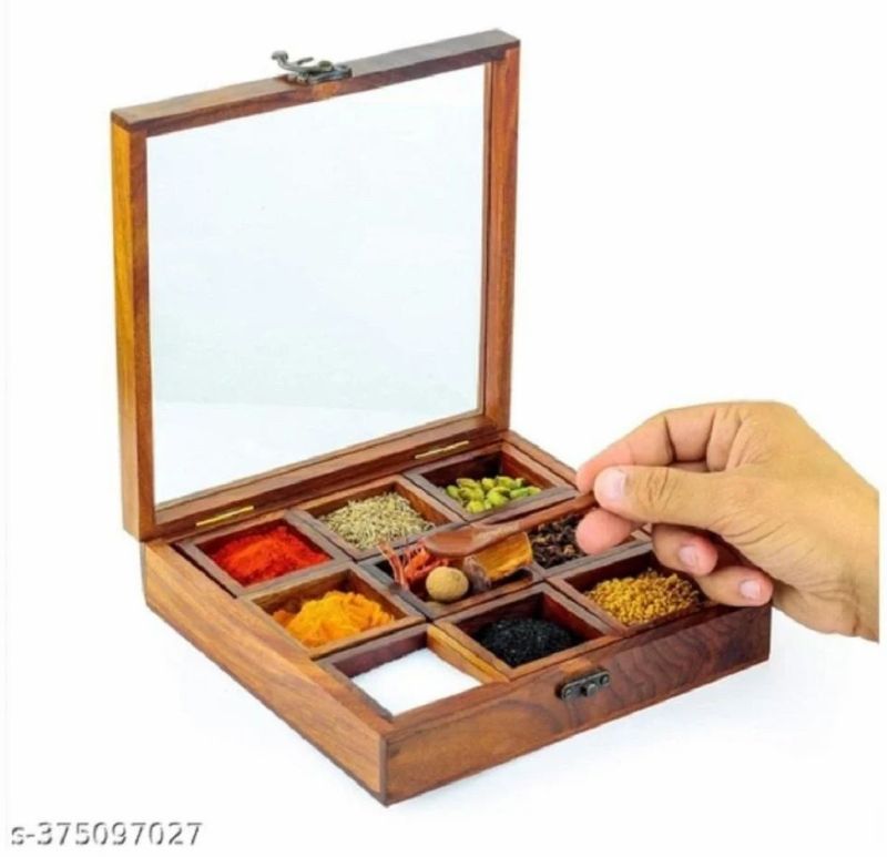 Square Wooden Spice Box