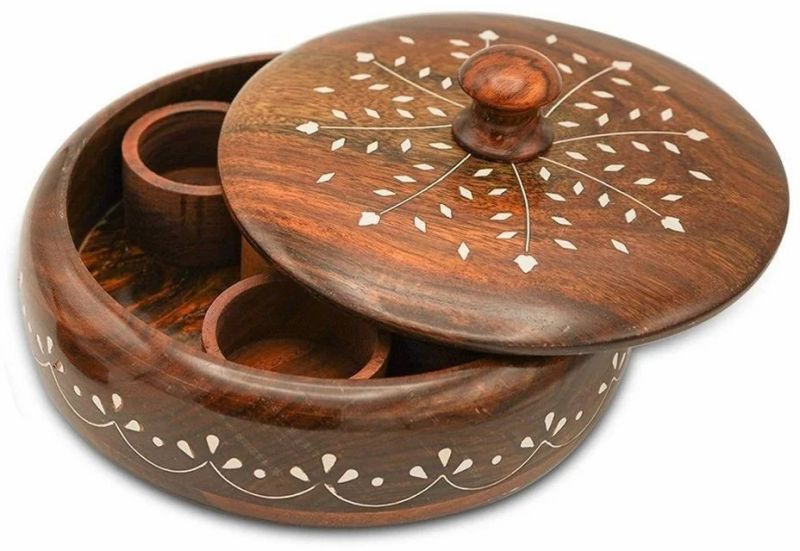 Round Wooden Spice Box