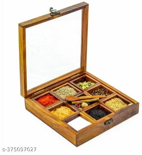 Square Wooden Spice Box