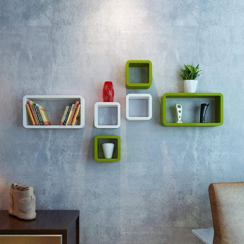 White & Green Wooden Wall Mounted Shelf