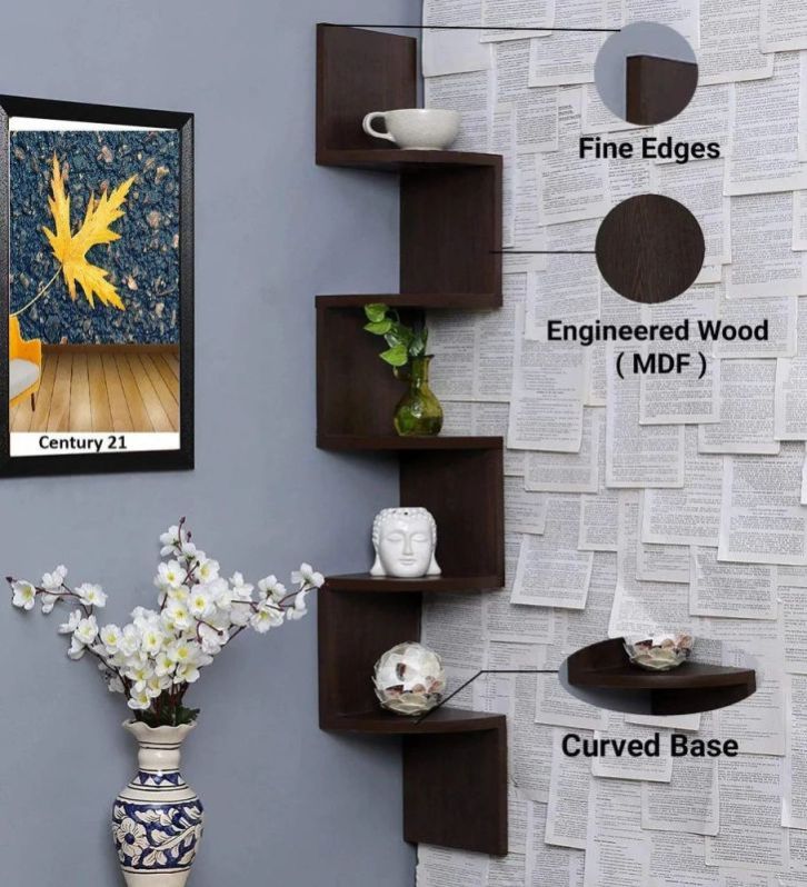 Wooden Zigzag Corner Wall Mounted Shelf