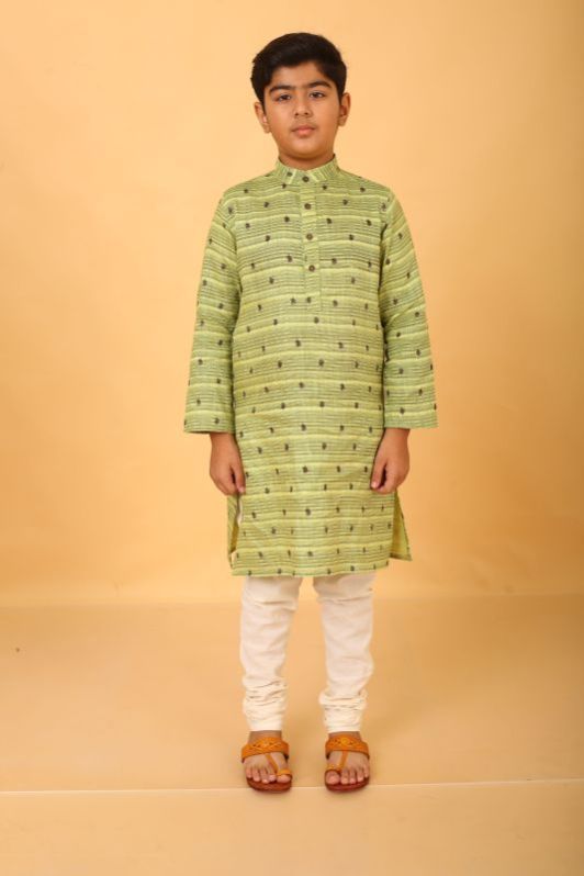 Boys Cotton Green Kurta Pyjama Set