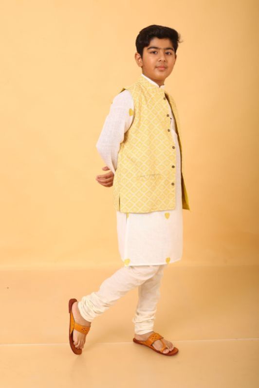 Boys Cotton Kurta and Pajama With Jacket Set