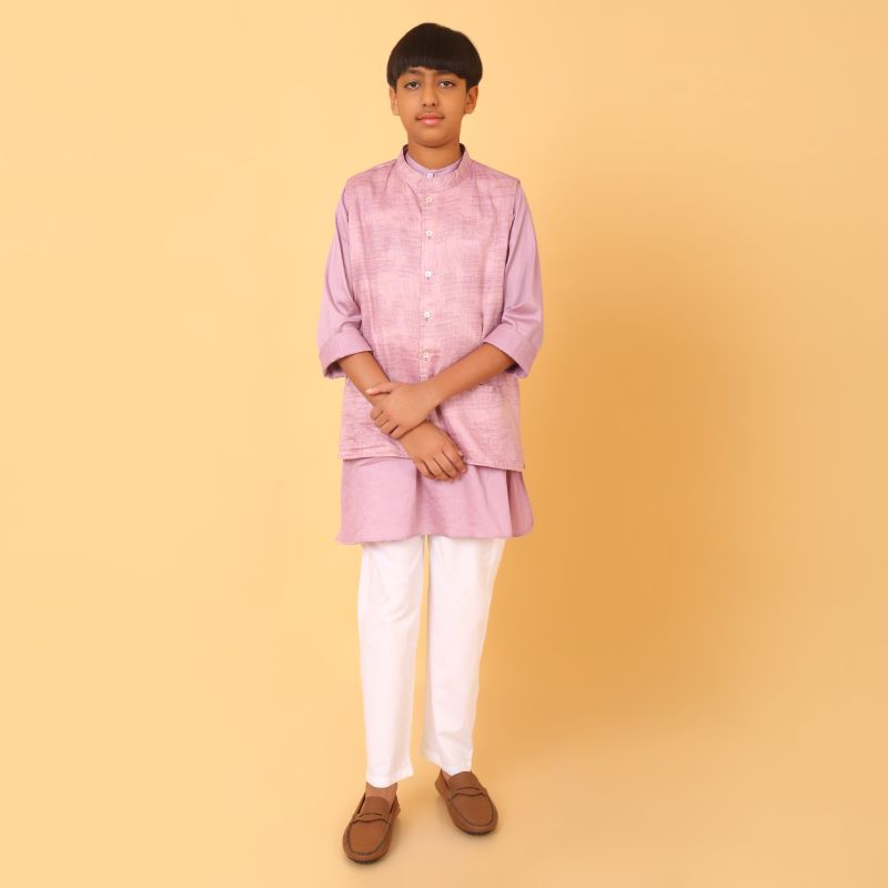 Boys Purple Kurta Pajama Nehru Jacket Set