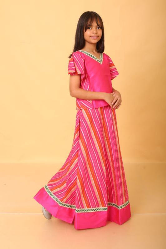 Girls Cotton Silk Crop Top With Lehenga