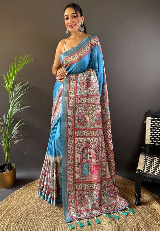 Tussar Silk Madhubani Printed Saree