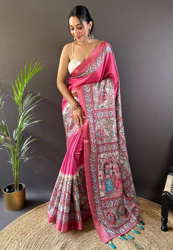 Tussar Silk Madhubani Printed Saree