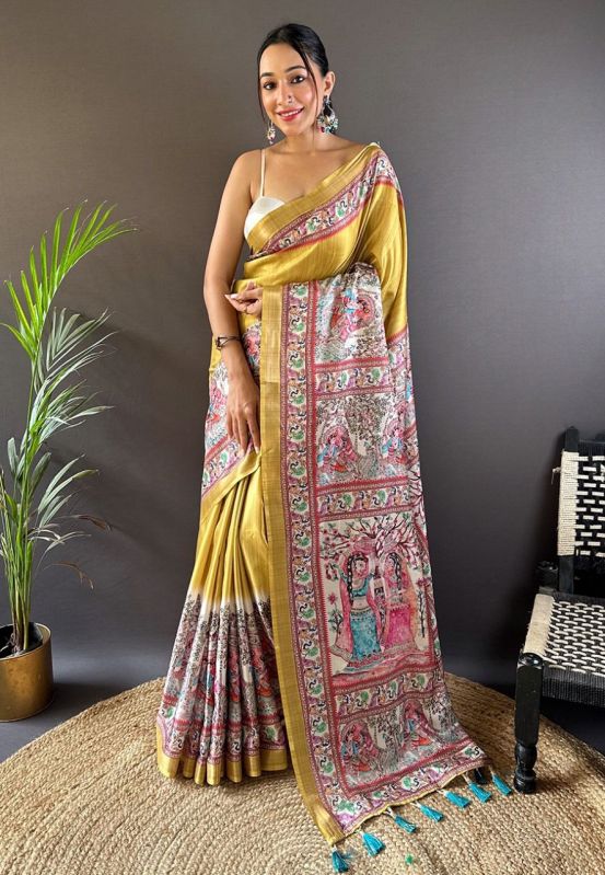 Tussar Silk Madhubani Printed Saree