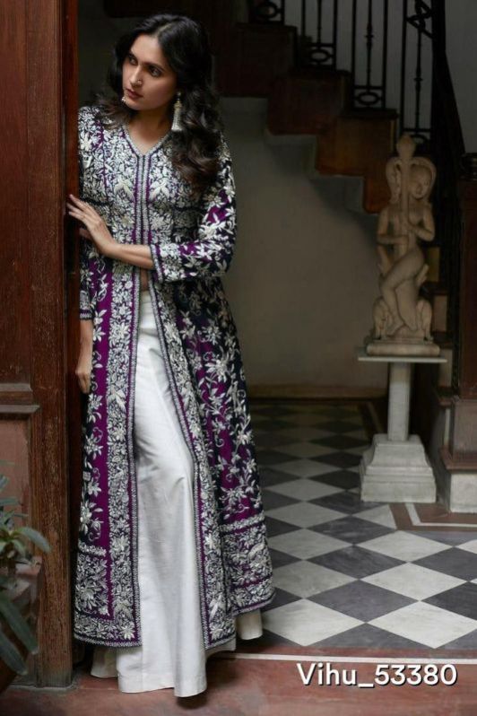 Cotton Embroidery Gown Palazzo Set