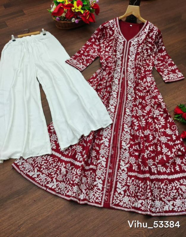 Cotton Embroidery Gown Palazzo Set