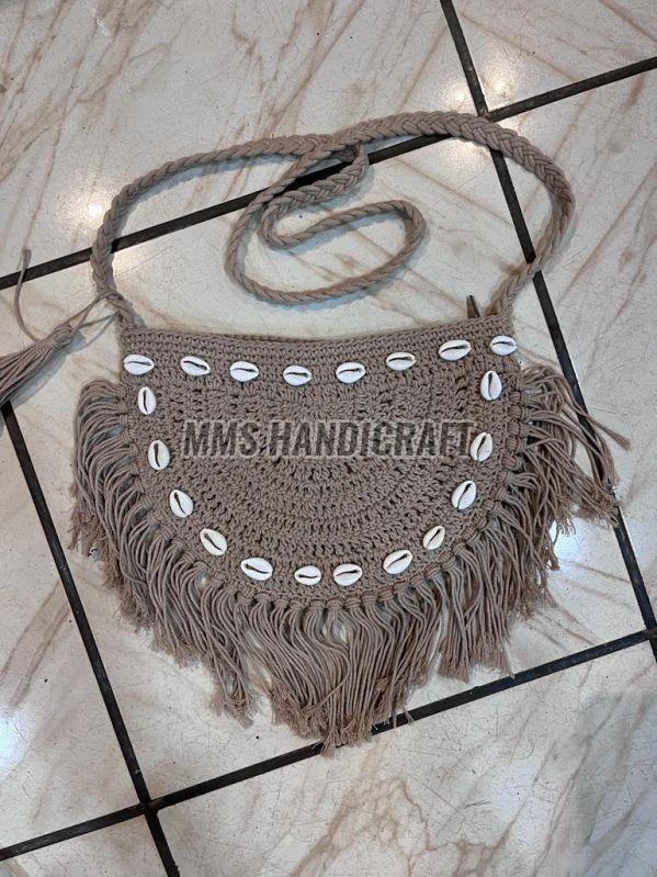 Boho Crochet Shell Pattern Macrame Bag