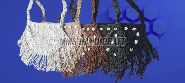 Boho Crochet Shell Pattern Macrame Bag