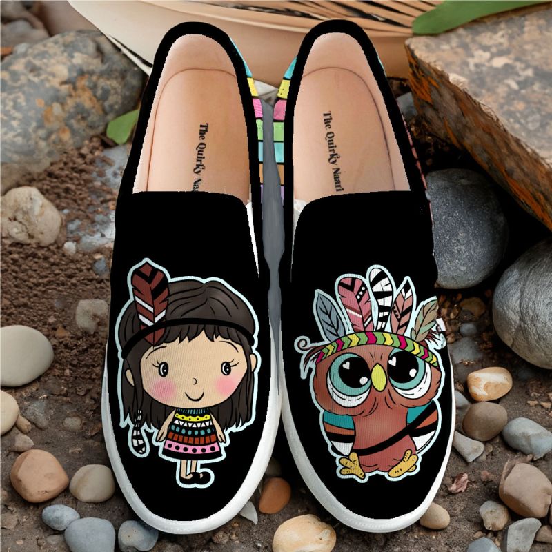 Owlsome Print Girls Slip On Shoes