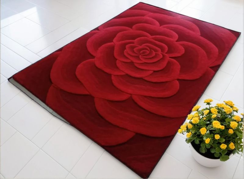 Red Rose Hand Tufted Woolen Rug