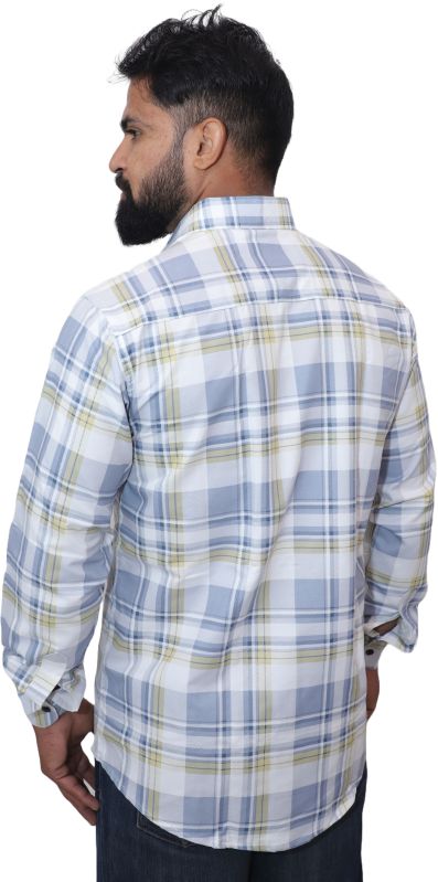 Men Blue Check Cotton Shirt