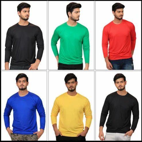 Men Cotton Full Sleeve Round Neck Plain T Shirt