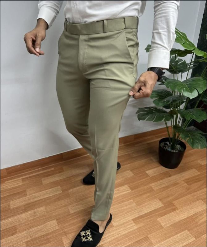 Men Cotton Olive Green Trouser