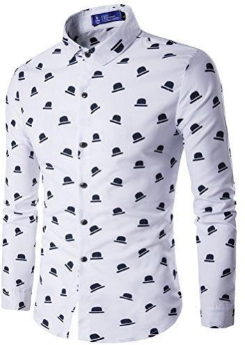 Mens White Cotton Printed Shirt