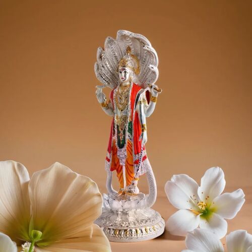 Embrace Peace &AMP;AMP; Protection With Silver Plated Lord Vishnu Narayana Idol