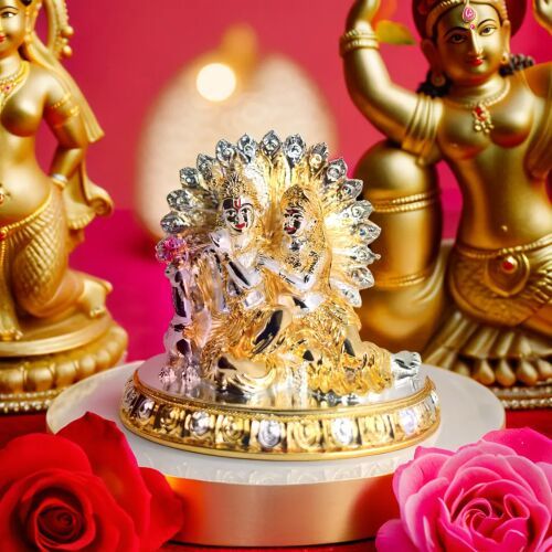 Gold/silver Plated Radha Krishna Murti - Invite Divine Love & Harmony
