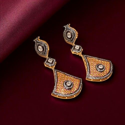 Ladies Handcrafted Sterling Silver Polki Earrings