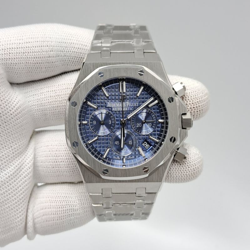 Audemars Piguet Royal Oak Chronograph Full Silver 41mm Blue Dial Swiss Watch