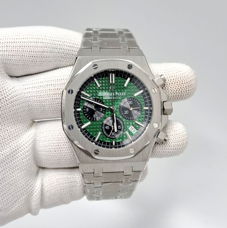 Audemars Piguet Royal Oak Chronograph Full Silver 41mm Green Dial Swiss Watch