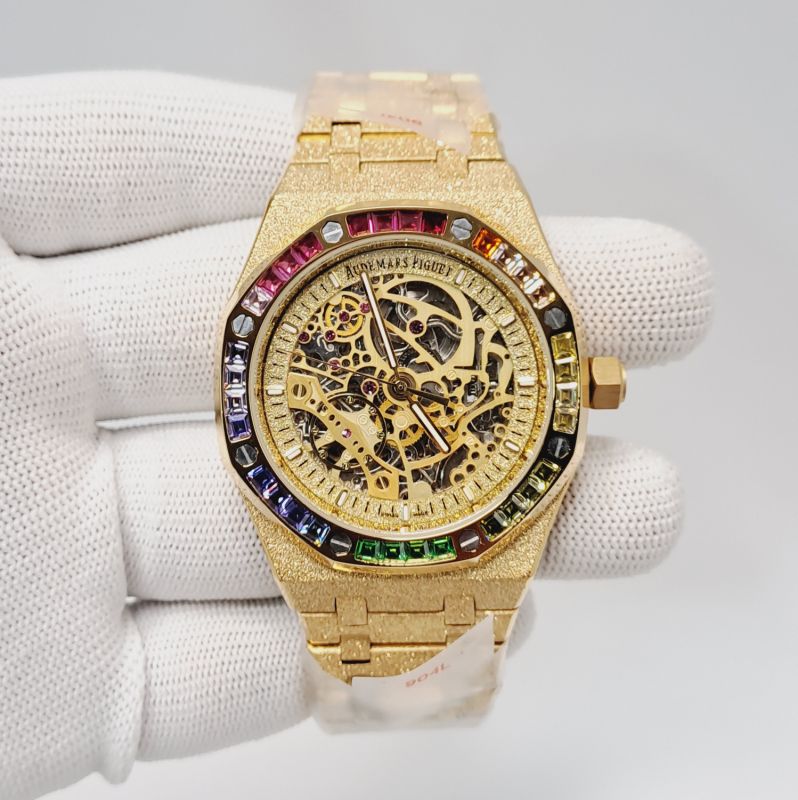 Audemars Piguet Royal Oak Full Golden Skeleton Dial Dimond Bezel Swiss Automatic Watch