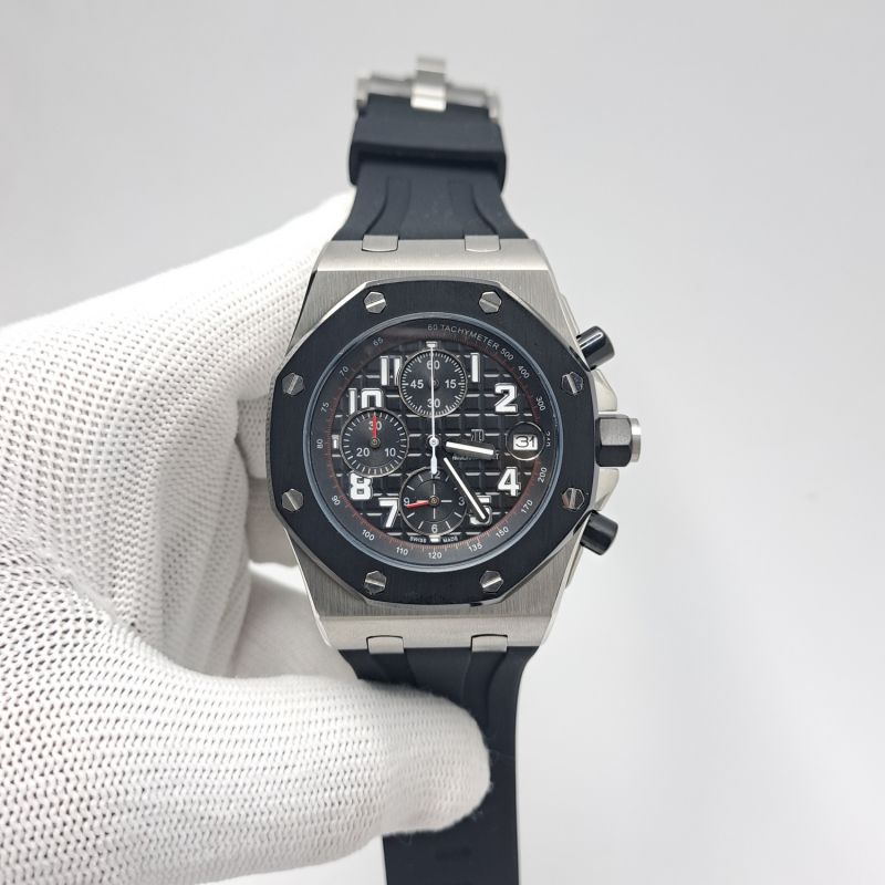 Audemars Piguet Offshore Blue Chronograph Silver Dial Black Rubber Strap
